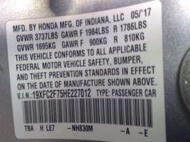 2017 HONDA CIVIC, SILVER, SDN, EX, 2.0L , AT.  A24040